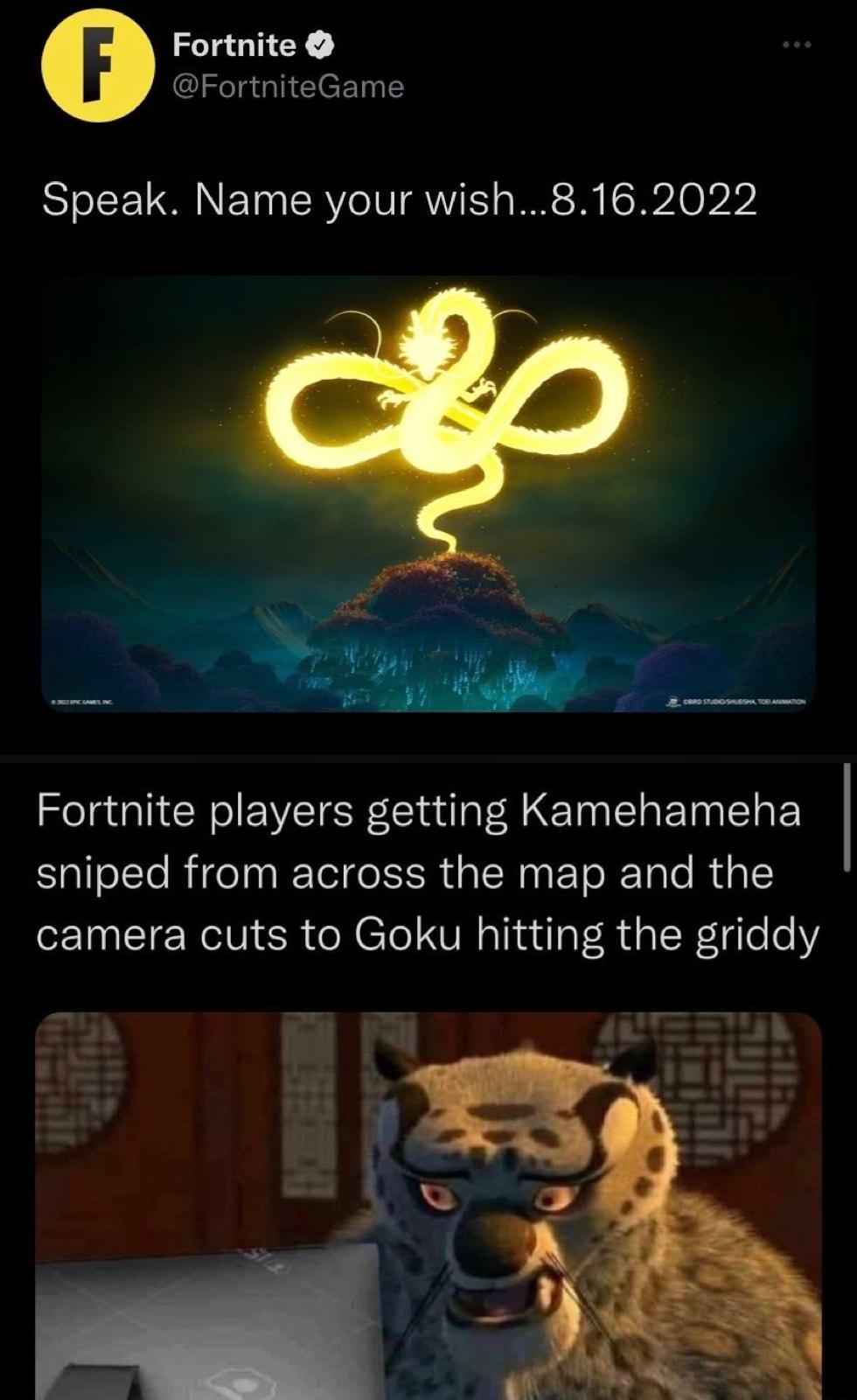 Fortnite FortniteGame Speak Name your wish8162022 Fortnite players getting Kamehameha Salolle Rigeln R Tol e SR EN N ET e T e R Y EINCIERN R R el TR da IR Fe