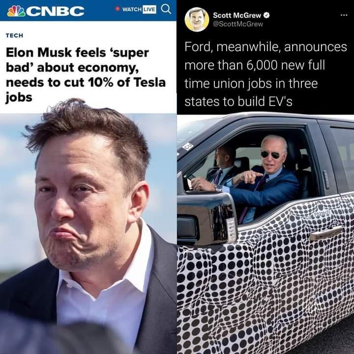 TECH Elon Musk feels super Ford meanwhile announces bad about economy more than 6000 new full needs to cut 10 of Tesla RilaatAVlallelaRleleRIaRTSIFIE jobs states to build EVs