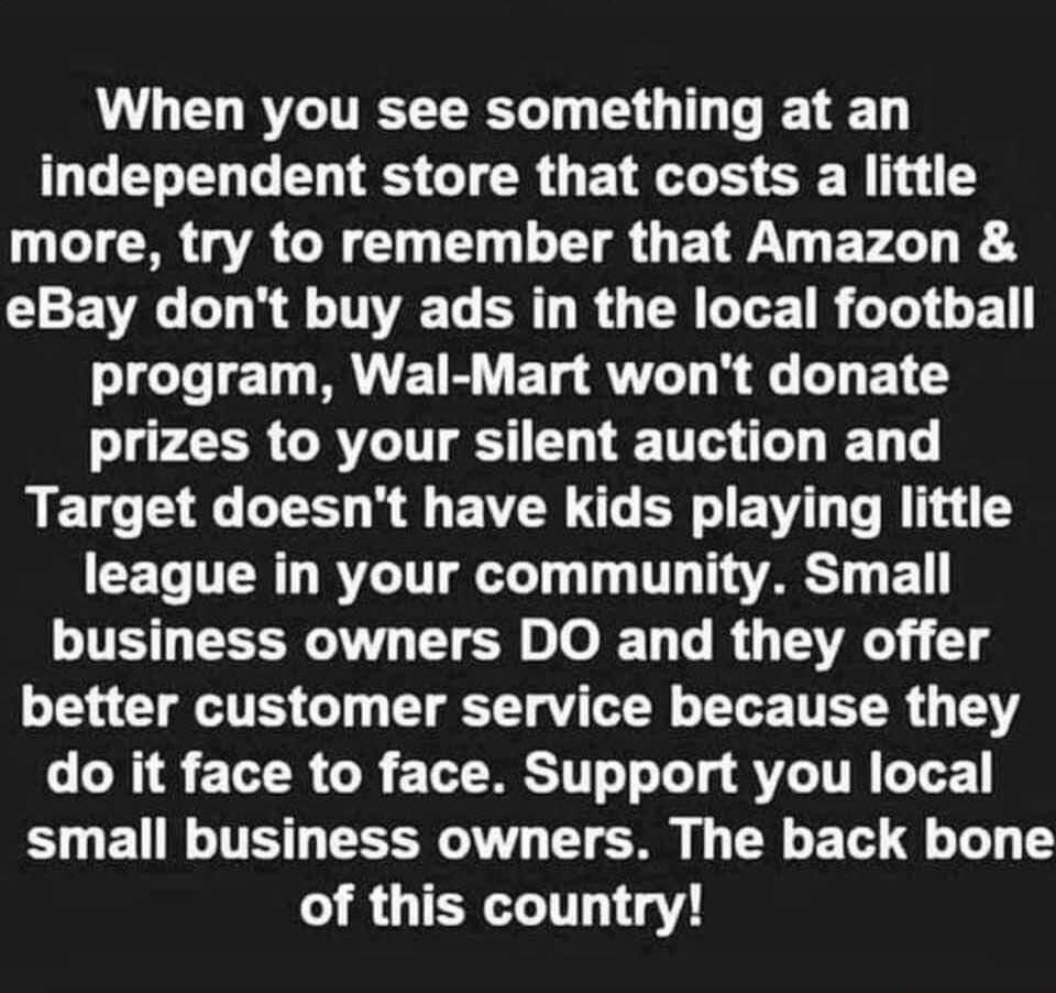 UV LEL RGP L independent store that costs a little more try to remember that Amazon CEE G G R AR R G ER TR T G E I Te T MAVETR ETg R el i 6 o F1 prizes to your silent auction and Target doesnt have kids playing little CETo T BTl 1y T 11 TARST E business owners DO and they offer o110 I TES ol g T T T gV ol o L TR Y LN TR R TS TTeToTeT o RV TTR oTer small business owners The back bone o 8 TERe1T41 g