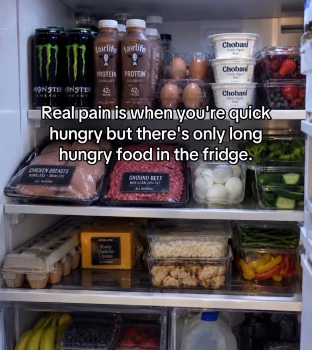 Real pain is when you're quick hungry but there's only long hungry food in the fridge.