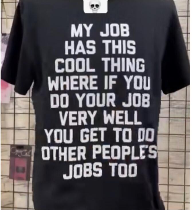 MY JOB HAS THIS COOL THING WHERE IF YOU DO YOUR JOB VERY WELL YOU GET TO DO OTHER PEOPLE'S JOBS TOO