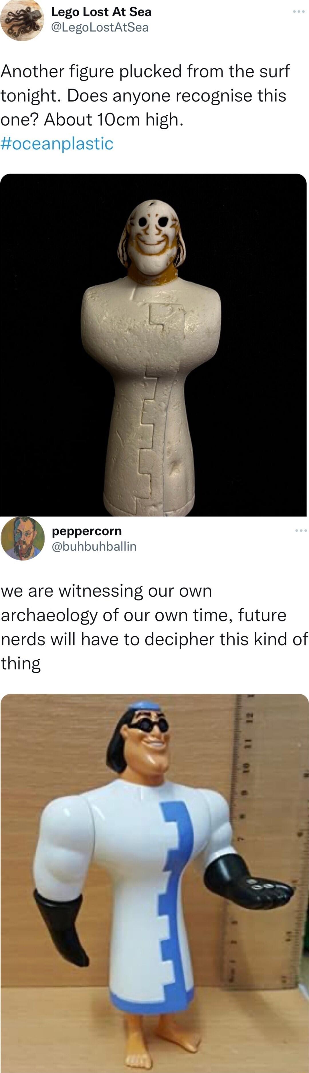 Lego Lost At Sea Another figure plucked from the surf tonight Does anyone recognise this one About 10cm high Hoceanplastic Bl peppercorn ye buhbuhballin we are witnessing our own archaeology of our own time future nerds will have to decipher this kind of thing