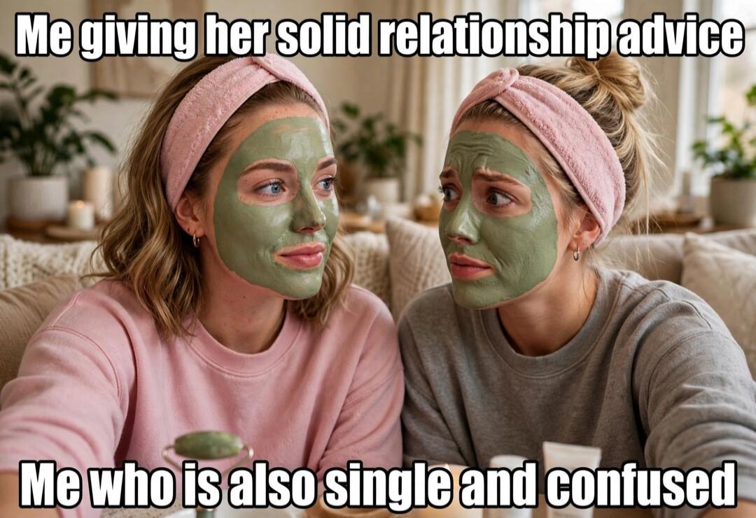 Me giving her solid relationship advice Me who is also single and confused