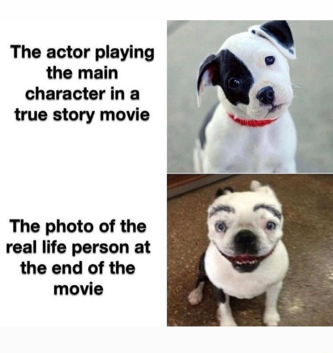 S The actor playing the main character in a true story movie The photo of the real life person at the end of the movie
