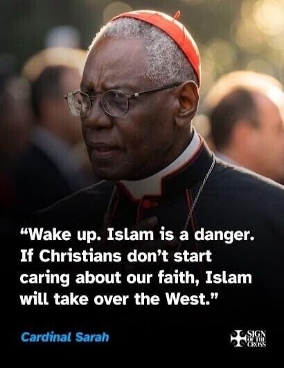 Wake up. Islam is a danger. If Christians don't start caring about our faith, Islam will take over the West. Cardinal Sarah. SIGN OF THE CROSS