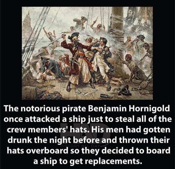 The notorious pirate Benjamin Hornigold D TR T G R T ST S GRS CETEN R R 1 crew members hats His men had gotten drunk the night before and thrown their GETERVET T E T LR TR Tl LRGN L ETL a ship to get replacements