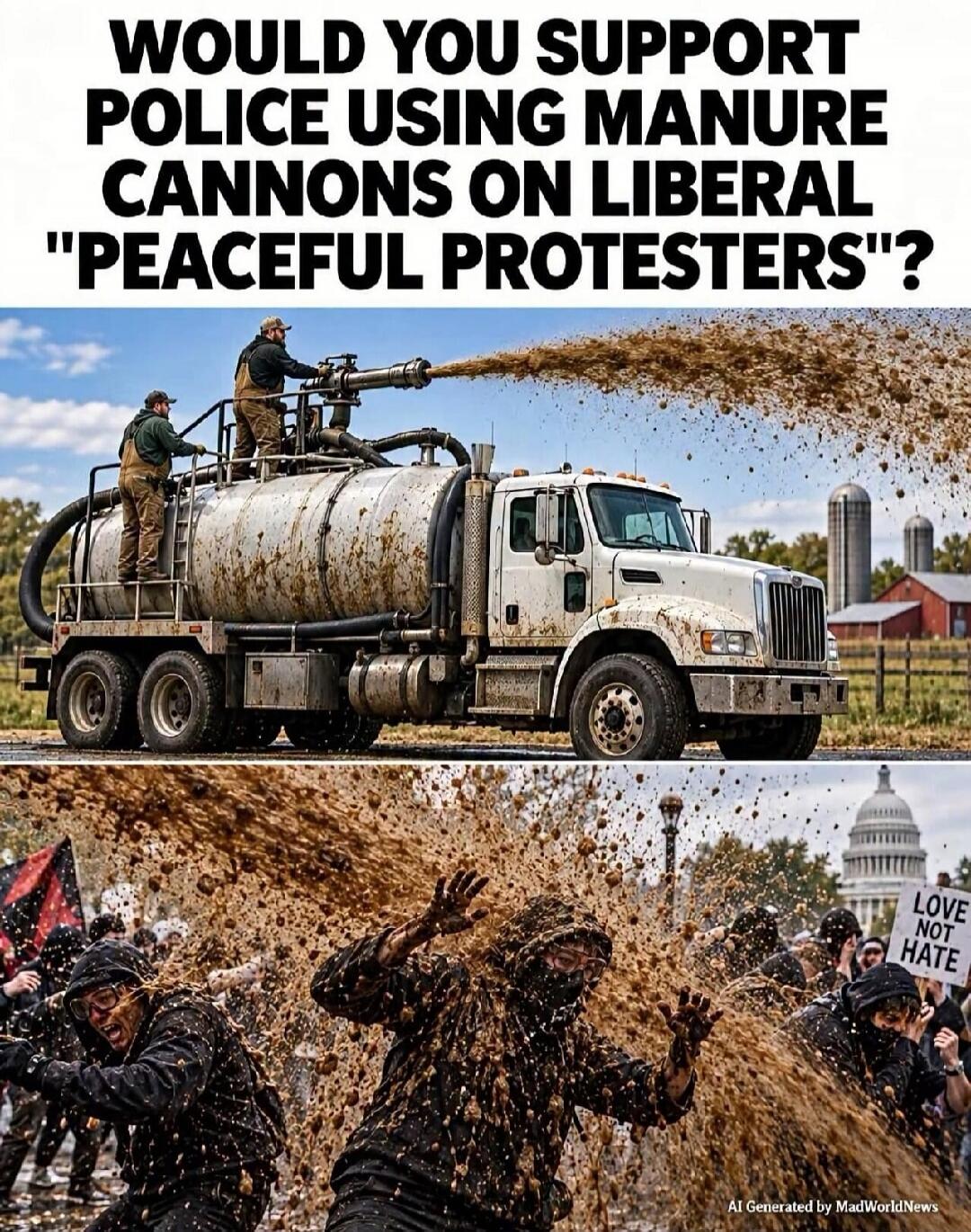 WOULD YOU SUPPORT POLICE USING MANURE CANNONS ON LIBERAL 