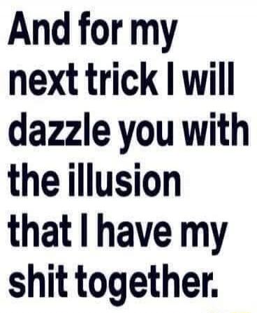 And for my next trick I will dazzle you with the illusion that I have my shit together.