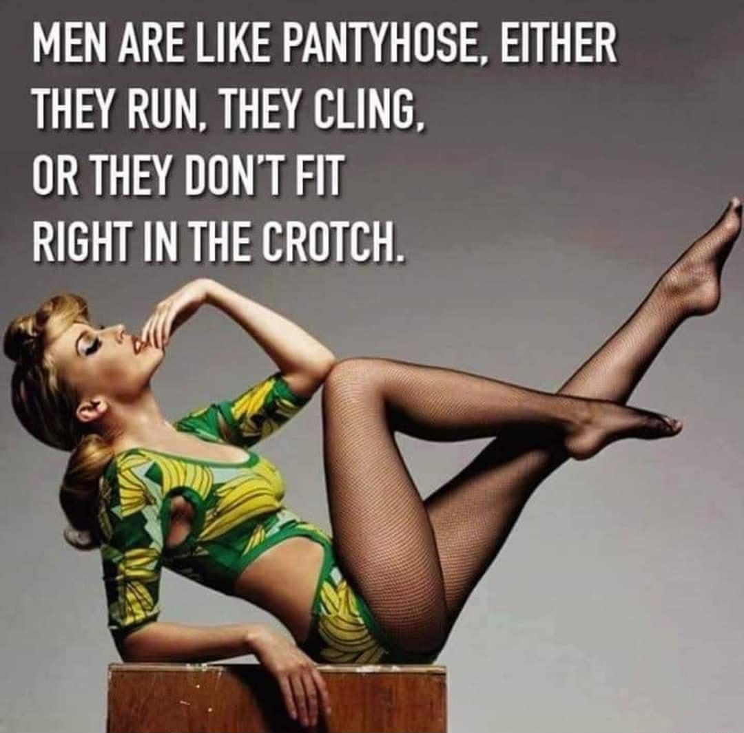 MEN ARE LIKE PANTYHOSE EITHER THEY RUN THEY CLING OR THEY DONT FIT RIGHT IN THE CROTCH