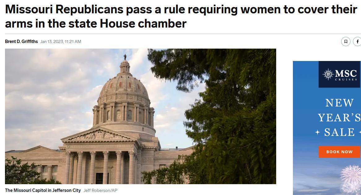 Missouri Republicans pass a rule requiring women to cover their arms in the state House chamber