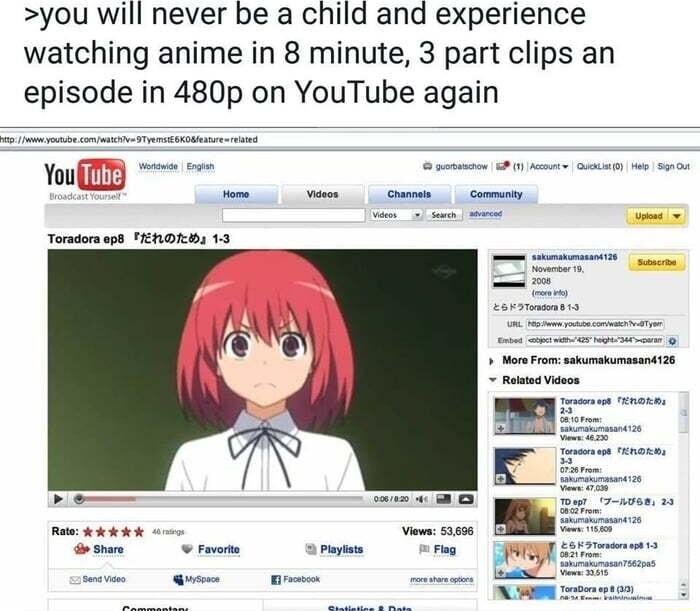 you will never be a child and experience watching anime in 8 minute 3 part clips an episode in 480p on YouTube again Toradors o8 TERORIL 13