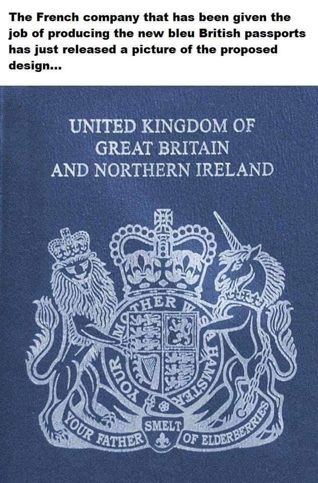 The French company that has been given the job of producing the new bleu British passports has just released a picture of the proposed design UNITED KINGDOM OF GREAT BRITAIN AND NORTHERN IRELAND