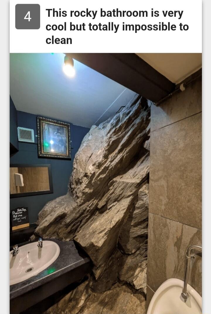 n This rocky bathroom is very cool but totally impossible to clean