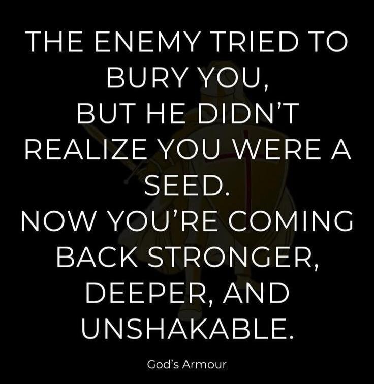 THE ENEMY TRIED TO BURY YOU, BUT HE DIDN'T REALIZE YOU WERE A SEED. NOW YOU'RE COMING BACK STRONGER, DEEPER, AND UNSHAKABLE. God's Armour