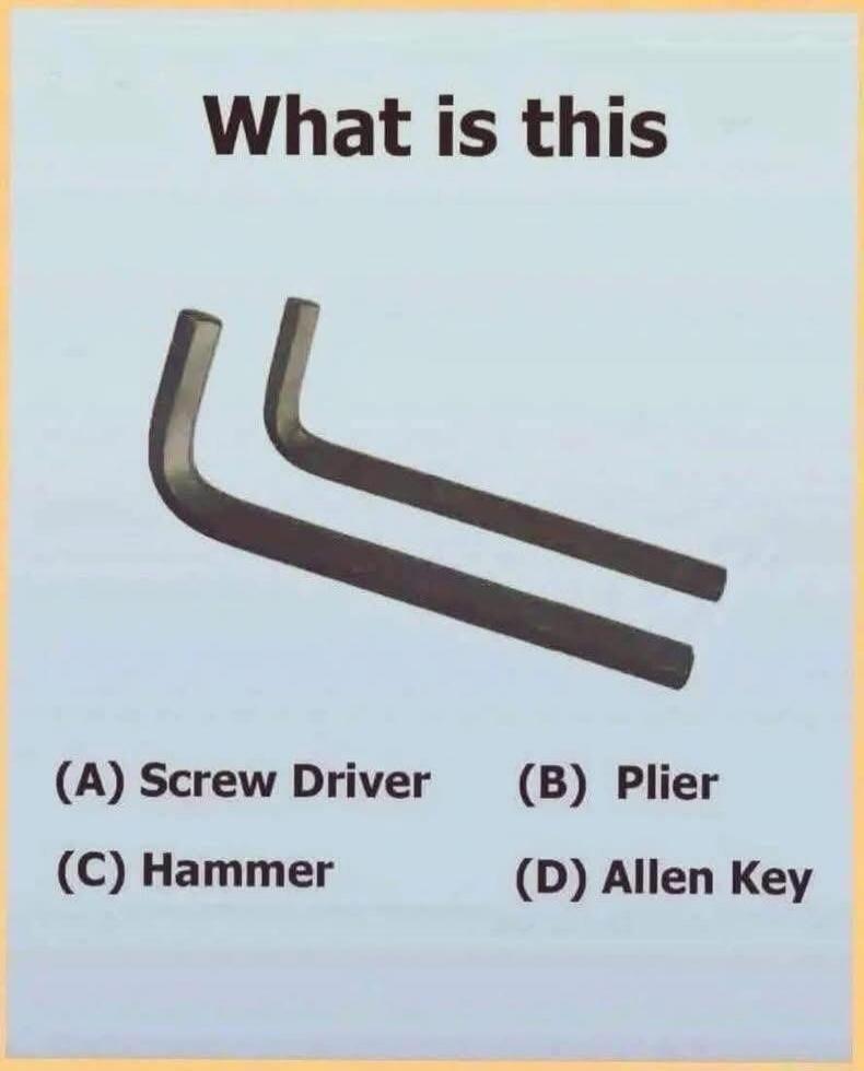 What is this (A) Screw Driver (B) Plier (C) Hammer (D) Allen Key
