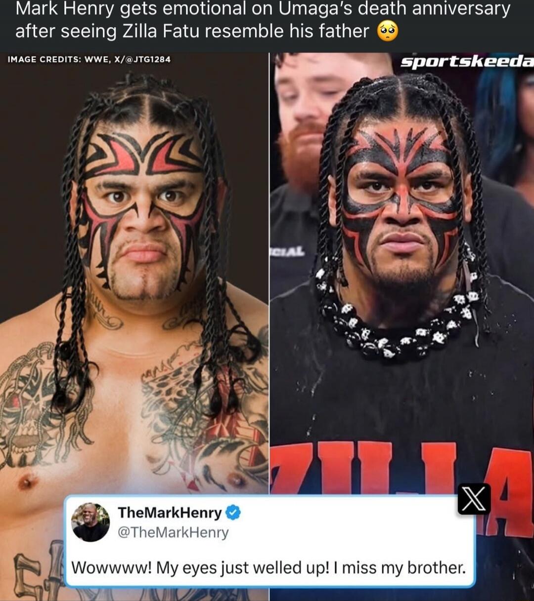 Mark Henry gets emotional on Umaga's death anniversary after seeing Zilla Fatu resemble his father. image credits: WWE, x/@JTG1284. The MarkHenry tweet: 