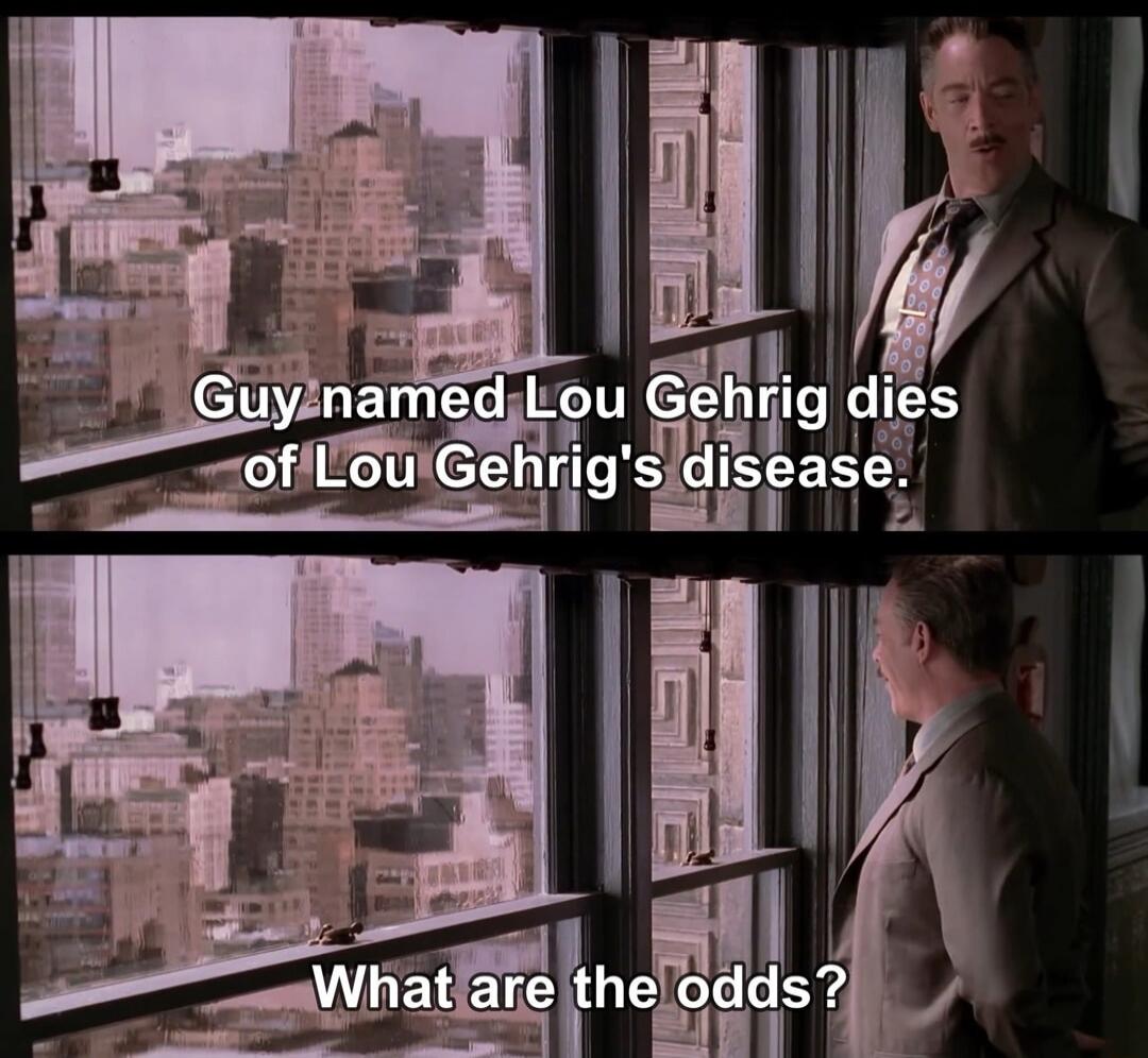Guy named Lou Gehrig dies of Lou Gehrig's disease. What are the odds?