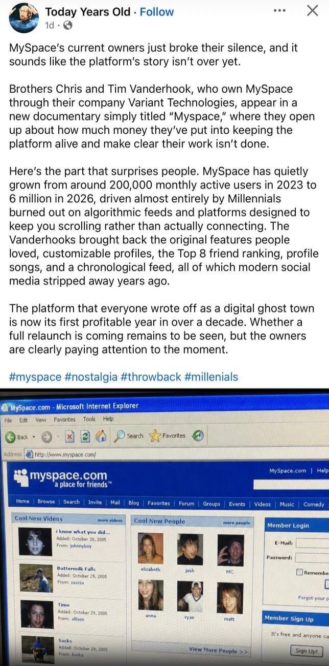 MySpace's current owners just broke their silence, and it sounds like the platform's story isn't over yet. Brothers Chris and Tim Vanderhook, who own MySpace through their company Variant Technologies, appear in a new documentary simply titled 