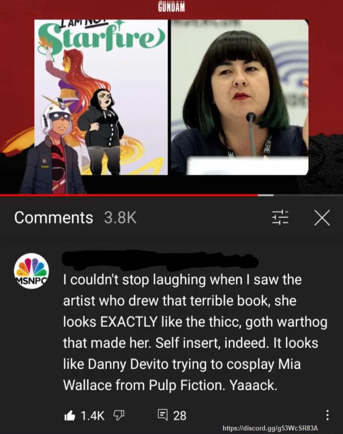 Comments 38K T couldnt stop laughing when saw the artist who drew that terrible book she looks EXACTLY like the thicc goth warthog that made her Self insert indeed It looks like Danny Devito trying to cosplay Mia Wallace from Pulp Fiction Yaaack REIe E 28