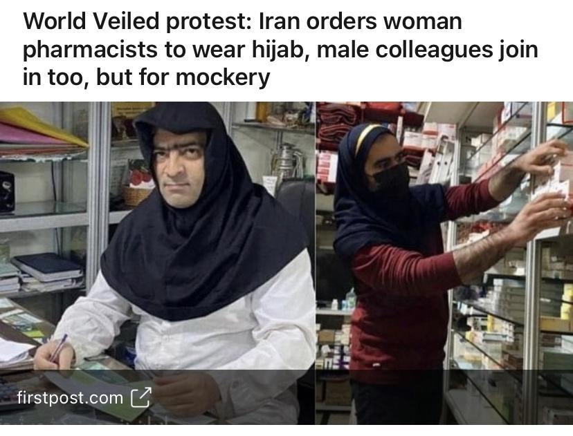 World Veiled protest Iran orders woman pharmacists to wear hijab male colleagues join in too but for mockery firstpostcom 4