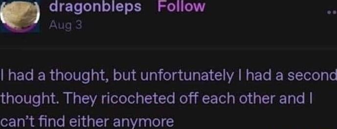 dragonbleps Follow Aug 3 had a thought but unfortunately had a second thought They ricocheted off each other and cant find either anymore