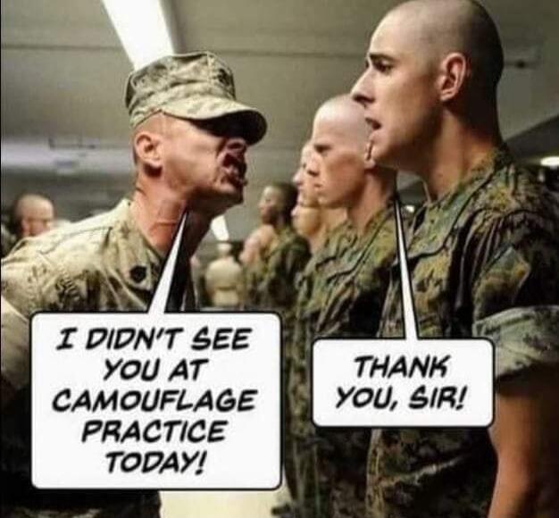 I DIDNT EE You AT CAMOUFLAGE PRACTICE TODPAY you SiR