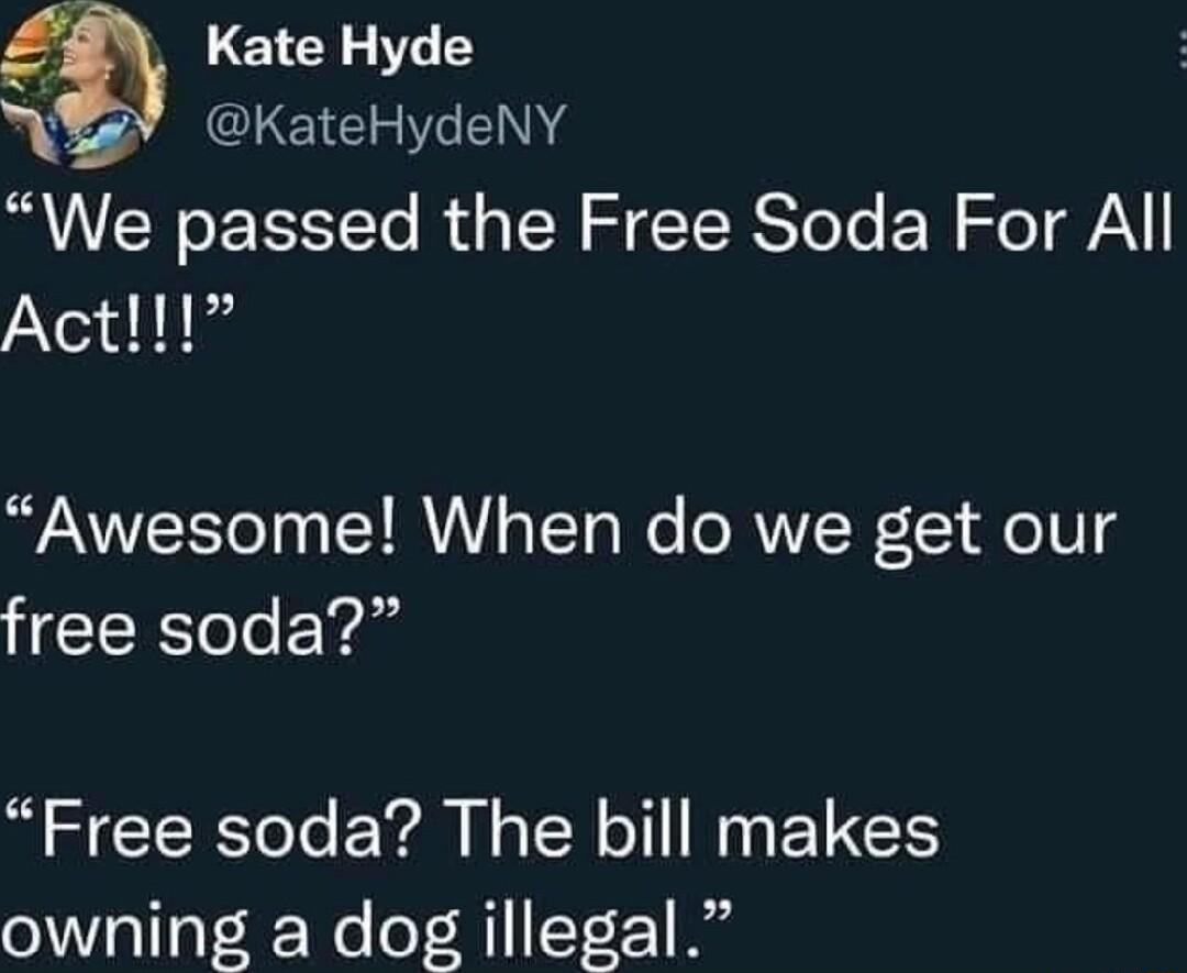 Kate Hyde LG CRIE NN We SETSSTTe R TN ST RSYoTe N SleT AV Act Awesome When do we get our free soda R CER L EYR L ER I ELCS owning a dog illegal