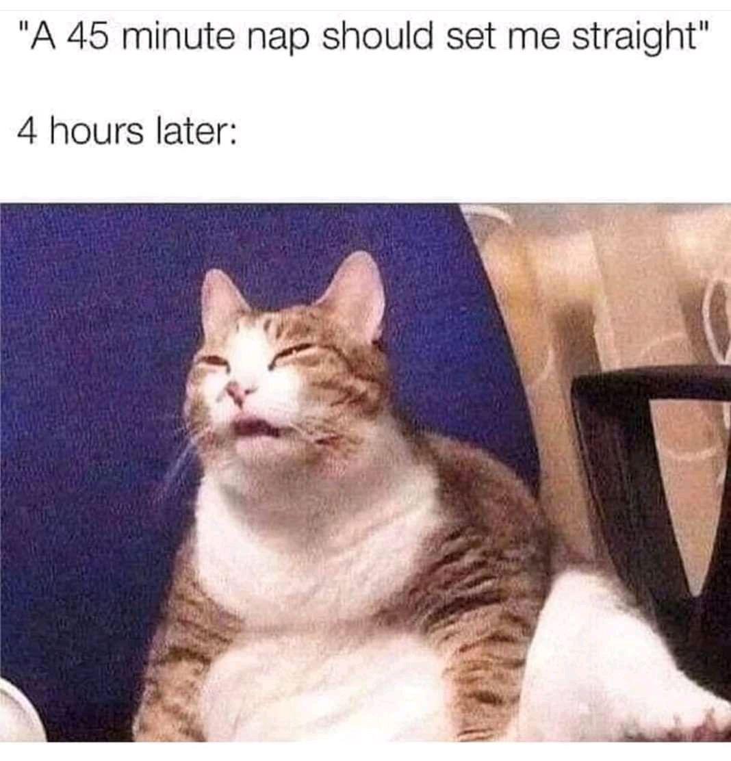 A 45 minute nap should set me straight 4 hours later
