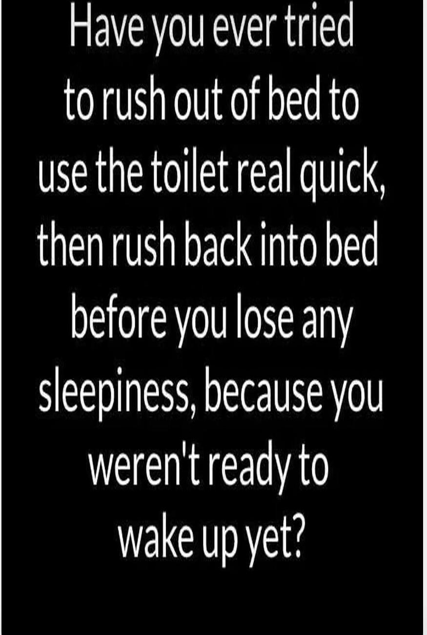 Have you ever tried to rush out of bed to use the toilet real quick, then rush back into bed before you lose any sleepiness, because you weren't ready to wake up yet?