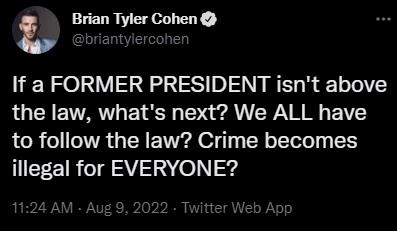 z Brian Tyler Cohen LRl V38 o 25 0 R T TT the law whats next We ALL have to follow the law Crime becomes IEF EIR 2V 0 3