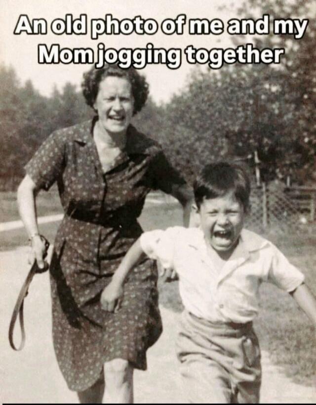 An old photo of me and my Mom jogging together