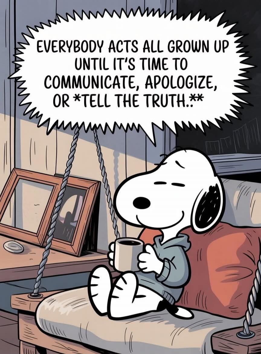 EVERYBODY ACTS ALL GROWN UP UNTIL IT'S TIME TO COMMUNICATE, APOLOGIZE, OR *TELL THE TRUTH.**