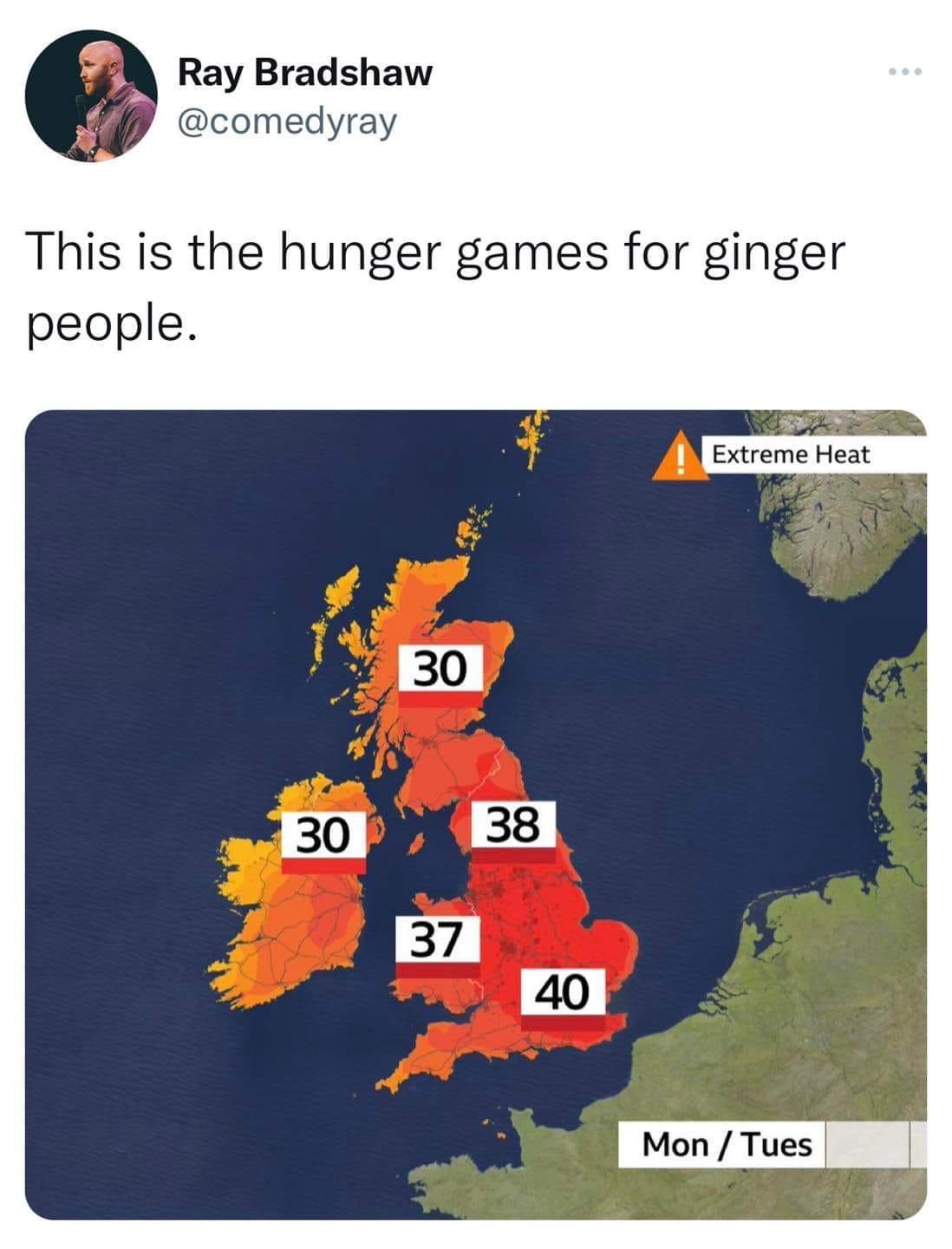 Ray Bradshaw comedyray This is the hunger games for ginger people N Extreme Heat Mon Tues
