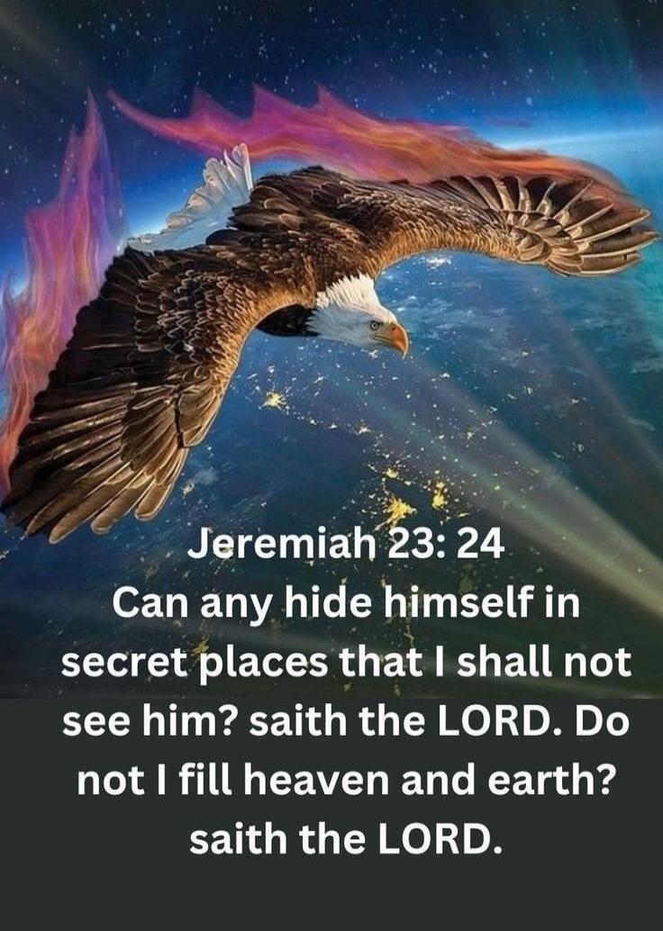 Jeremiah 23: 24 Can any hide himself in secret places that I shall not see him? saith the LORD. Do not I fill heaven and earth? saith the LORD.
