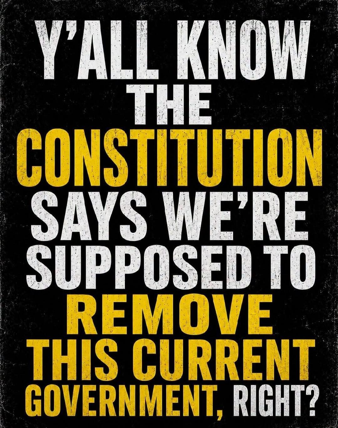 Y'ALL KNOW THE CONSTITUTION SAYS WE'RE SUPPOSED TO REMOVE THIS CURRENT GOVERNMENT, RIGHT?