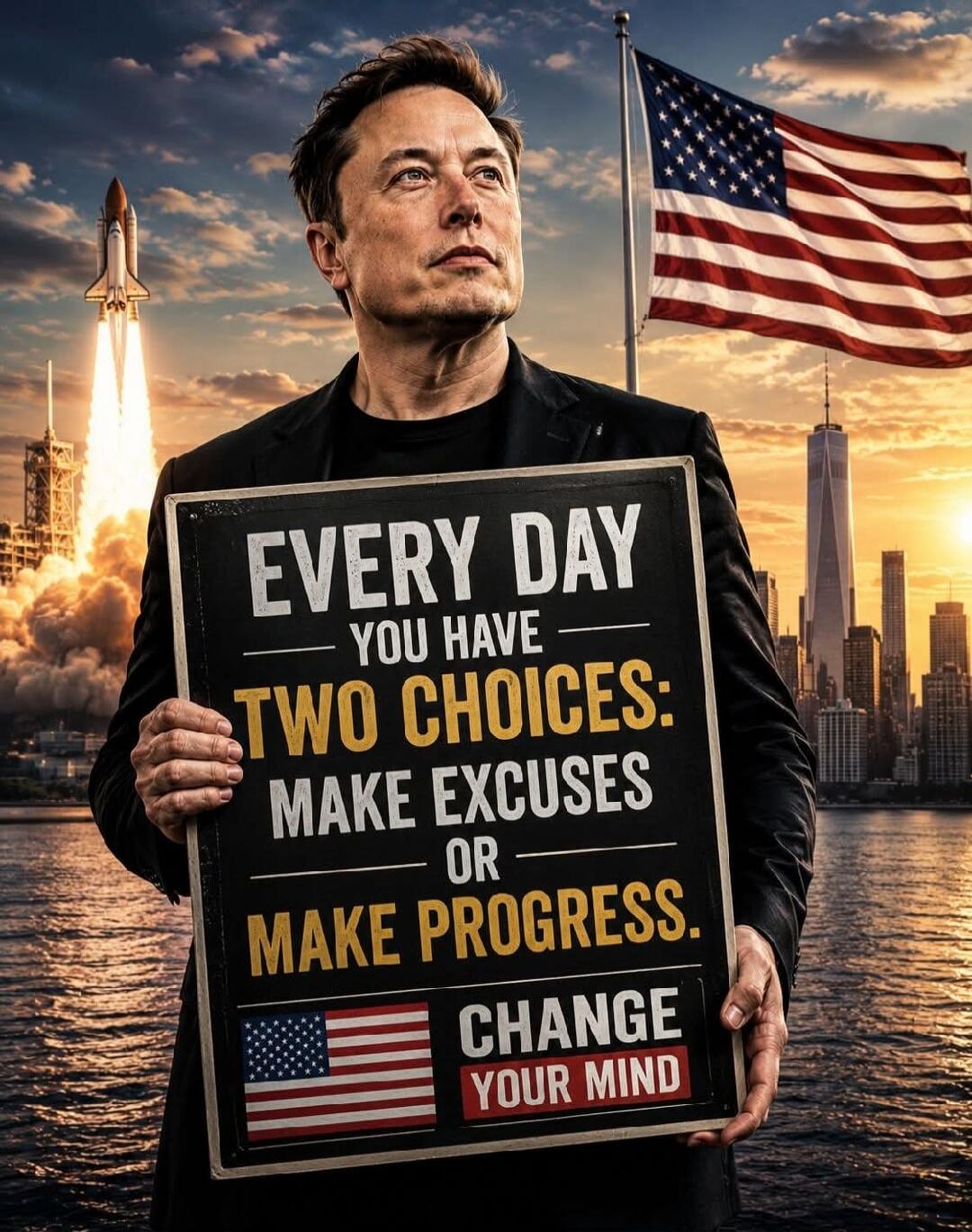 Every day you have two choices: Make excuses or make progress. Change your mind.