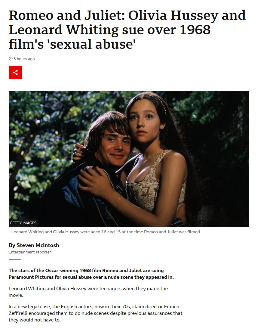 Romeo and Juliet Olivia Hussey and Leonard Whiting sue over 1968 films sexual abuse