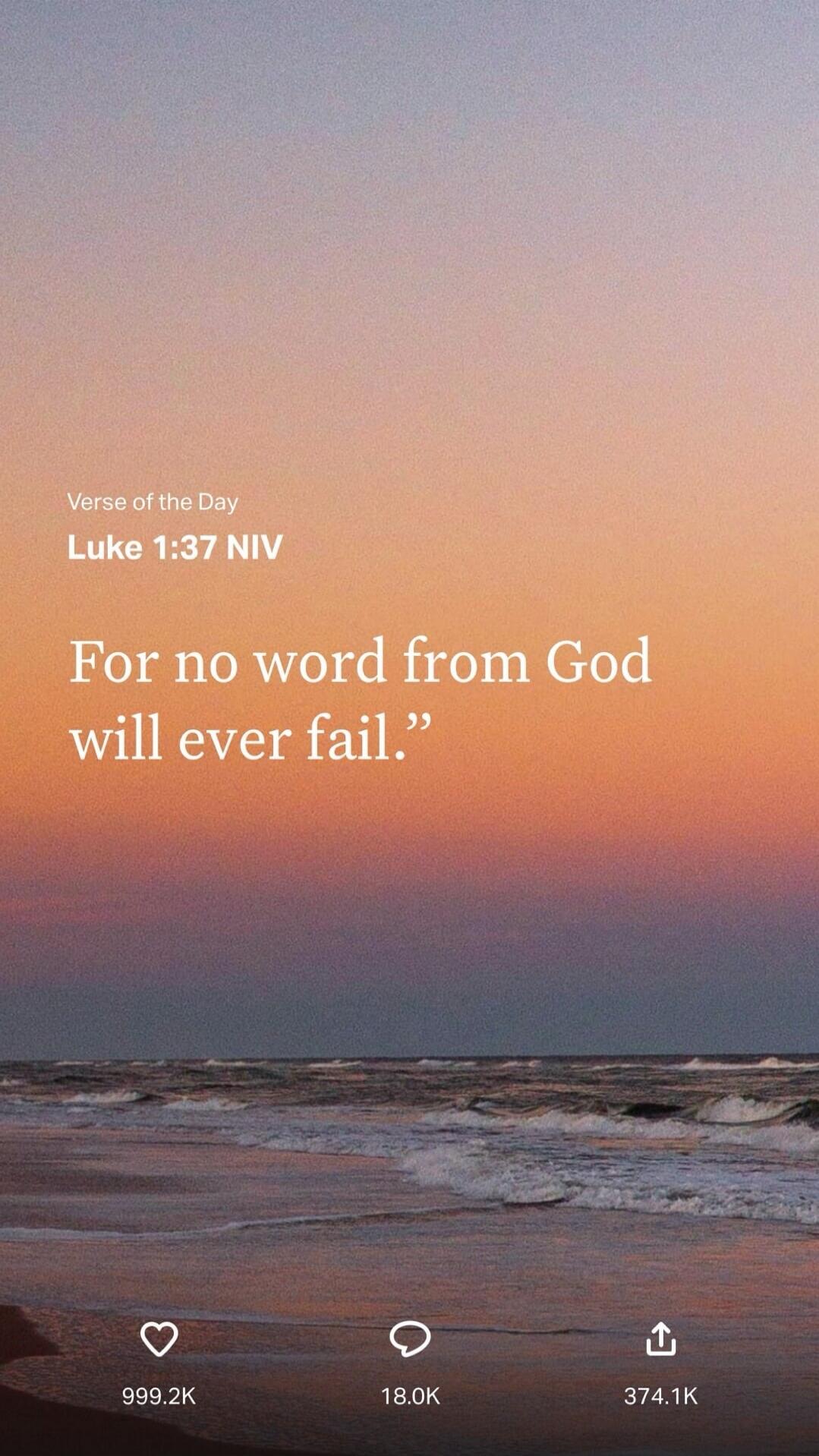 Verse of the Day
Luke 1:37 NIV
For no word from God will ever fail.
