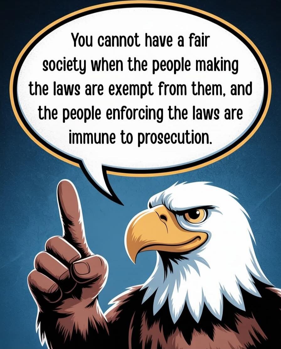 You cannot have a fair society when the people making the laws are exempt from them, and the people enforcing the laws are immune to prosecution.