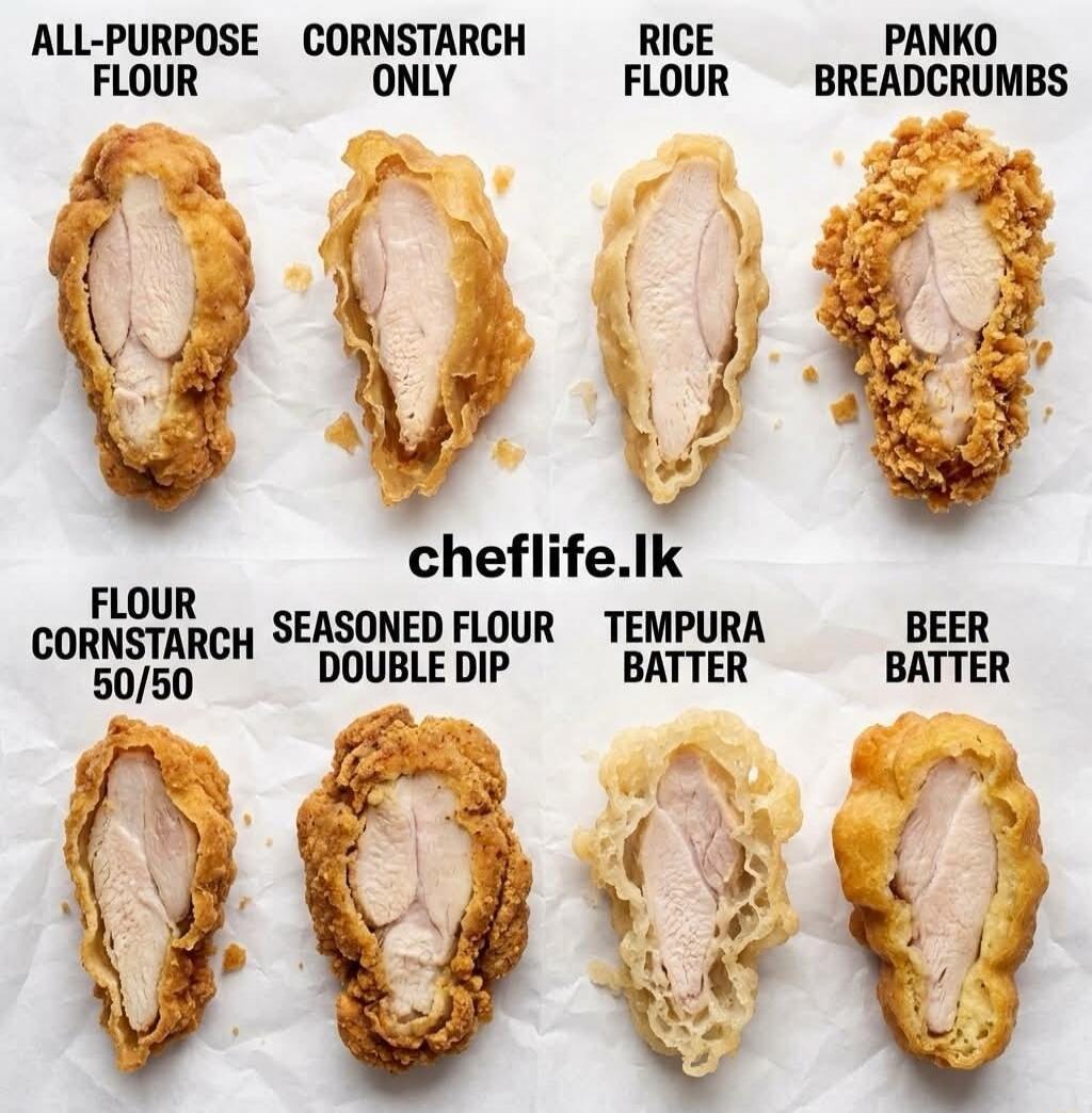 ALL-PURPOSE FLOUR CORNSTARCH ONLY RICE FLOUR PANKO BREADCRUMBS FLOUR CORNSTARCH 50/50 SEASONED FLOUR DOUBLE DIP TEMPURA BATTER BEER BATTER cheflife.lk