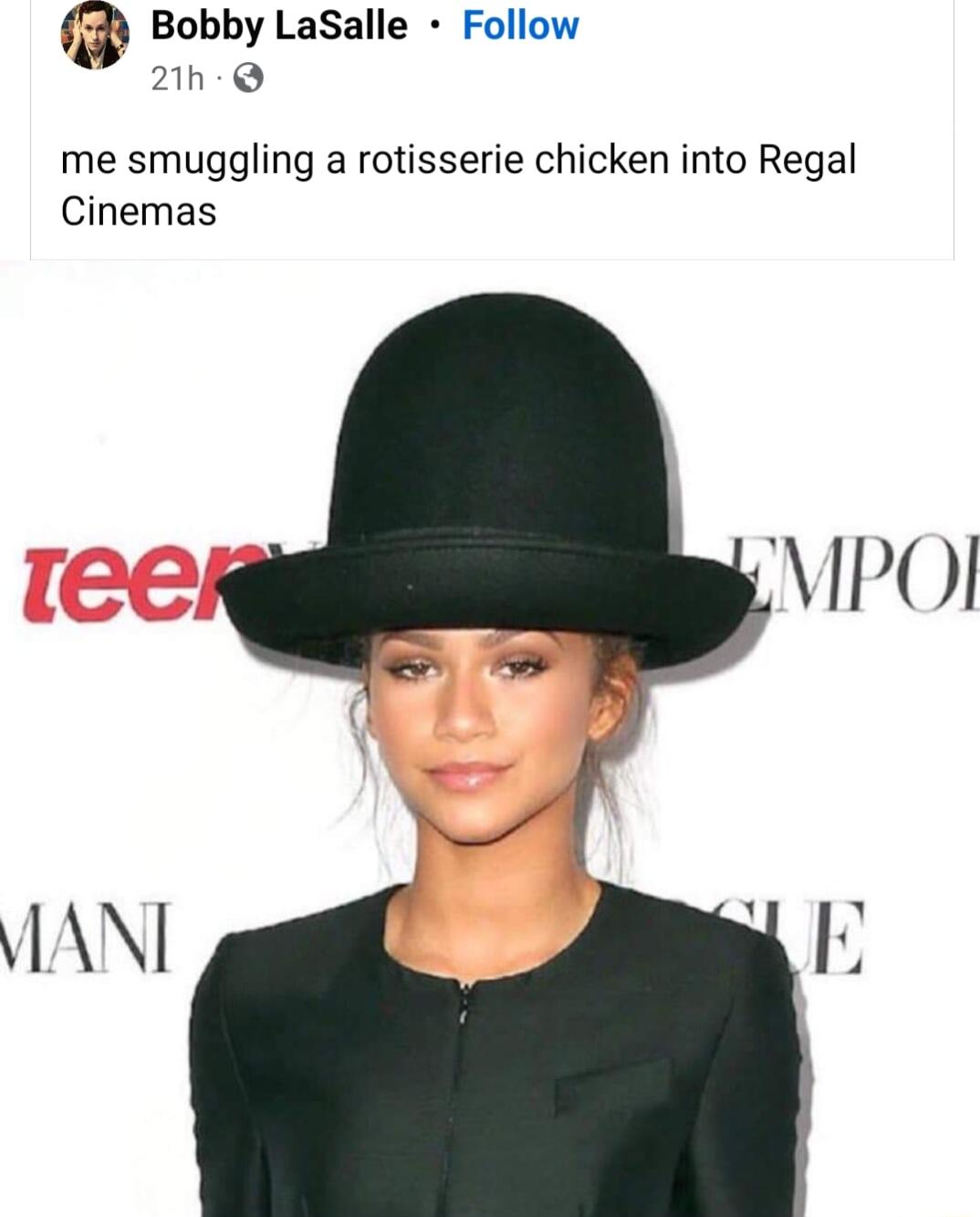 Bobby LaSalle Follow 21h me smuggling a rotisserie chicken into Regal Cinemas MPOI VIANI