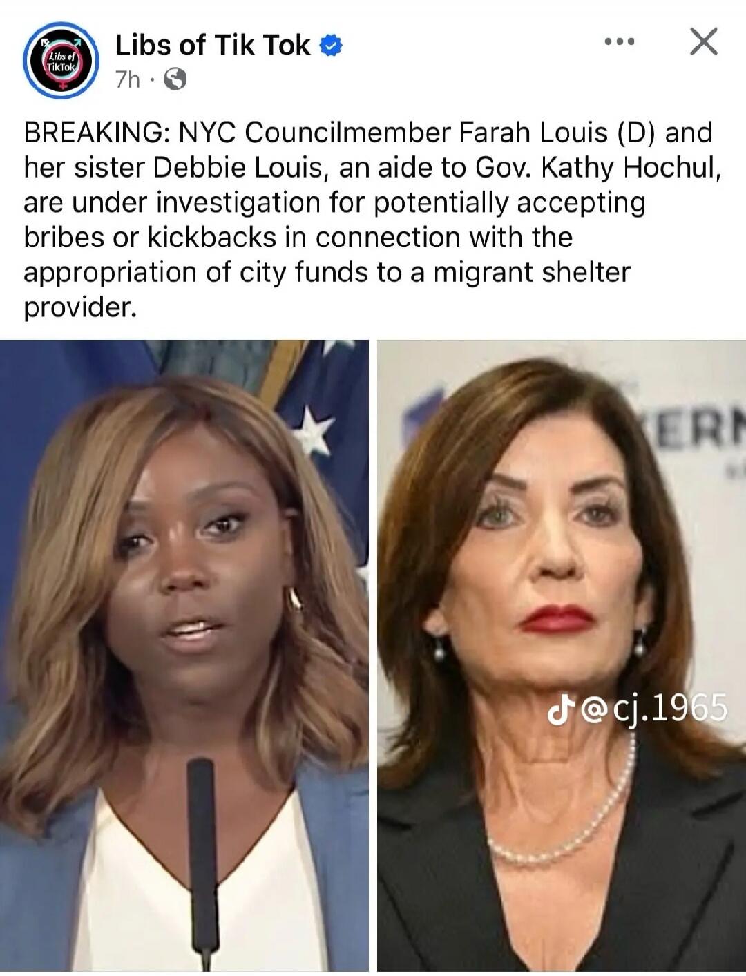 BREAKING: NYC Councilmember Farah Louis (D) and her sister Debbie Louis, an aide to Gov. Kathy Hochul, are under investigation for potentially accepting bribes or kickbacks in connection with the appropriation of city funds to a migrant shelter provider.