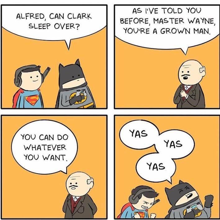 AS IVE TOLD YOU BEFORE MASTER WANE YOURE A GROWN MAN ALFRED CAN CLARK SLEEP OVER YOU CAN DO WHATEVER YOU WANT