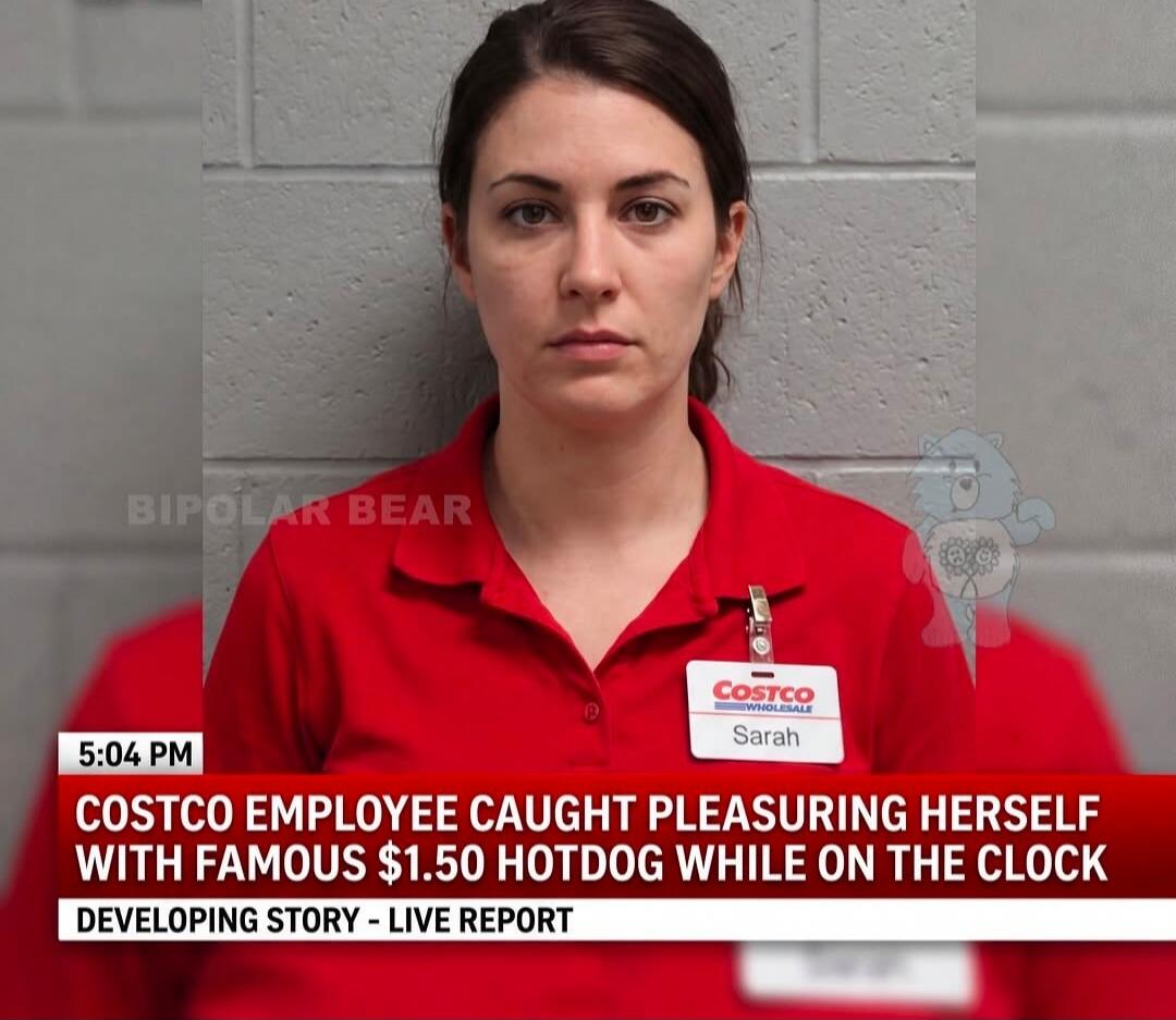 5:04 PM. Costco employee caught pleasuring herself with famous $1.50 hotdog while on the clock. Developing story - live report. Sarah. Bipolar Bear.