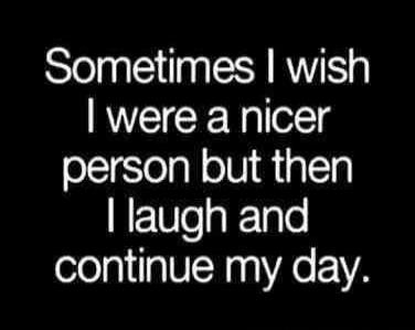Sometimes I wish I were a nicer person but then I laugh and continue my day.