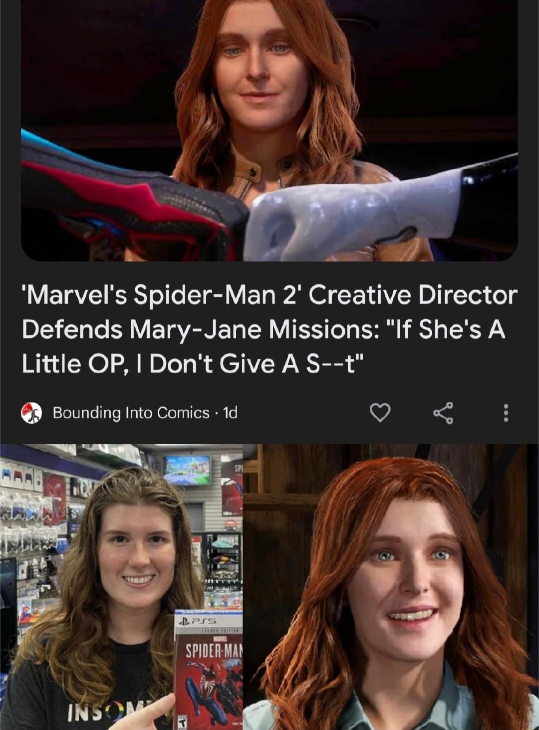 Marvels Spider Man 2 Creative Director Defends Mary Jane Missions If Shes A Little OP Dont Give A S t Bounding Into Comics 1d v