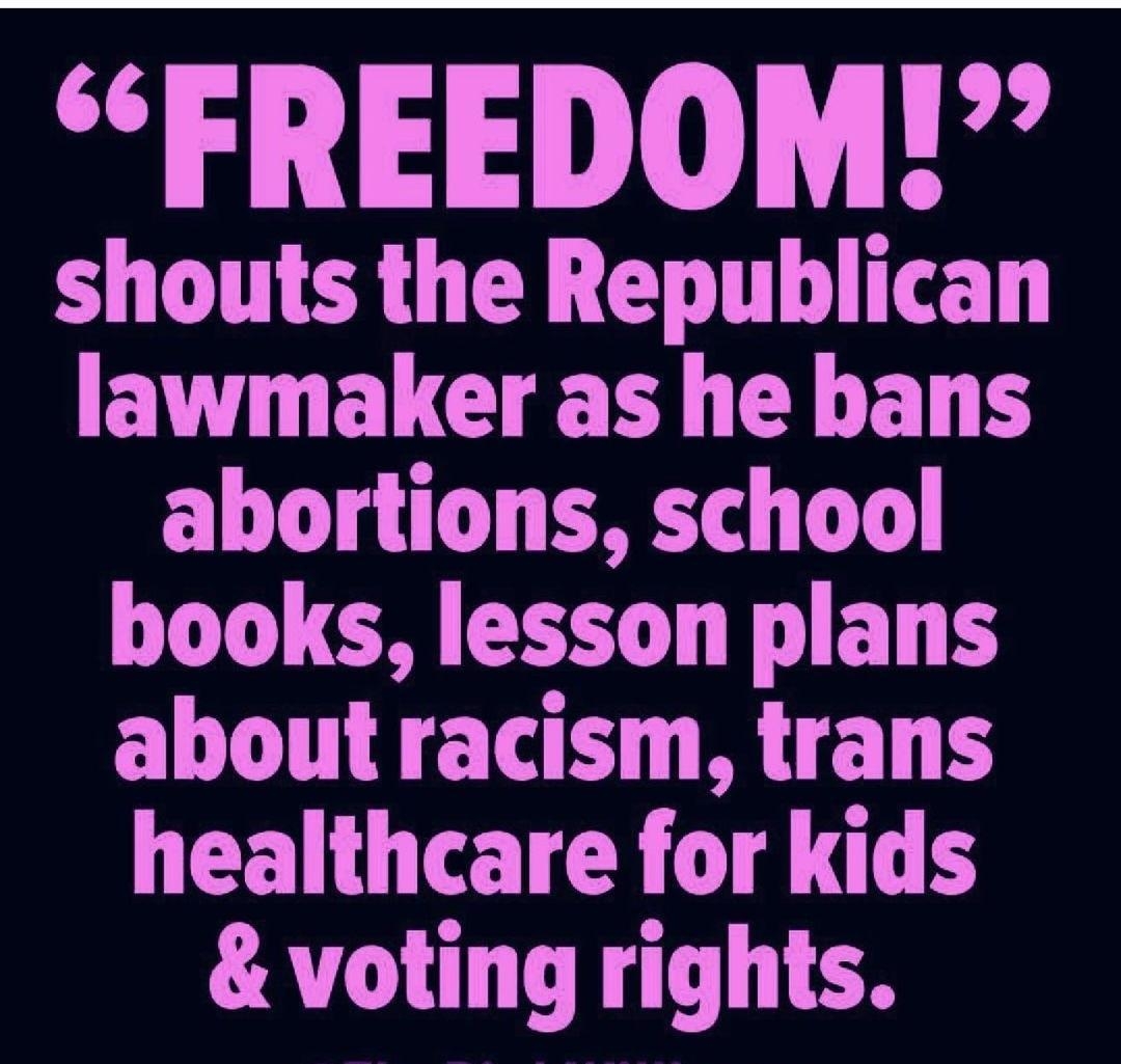 FREEDOM shouts the Republican E1V ELEEN L ELH abortions school books lesson plans about racism trans healthcare for kids voting rights