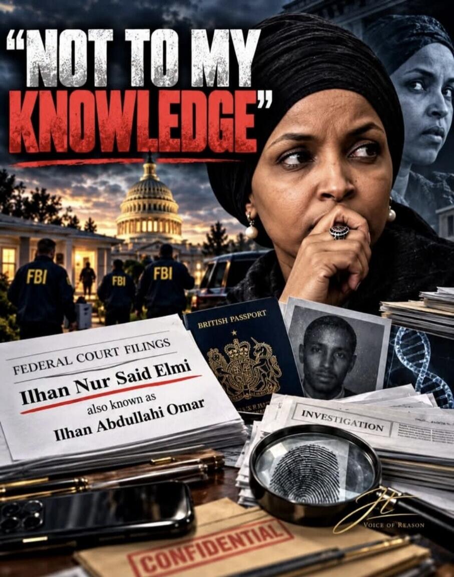 NOT TO MY KNOWLEDGE FBI FEDERAL COURT FILINGS Ilhan Nur Said Elmi also known as Ilhan Abdullahi Omar BRITISH PASSPORT INVESTIGATION CONFIDENTIAL VOICE OF REASON