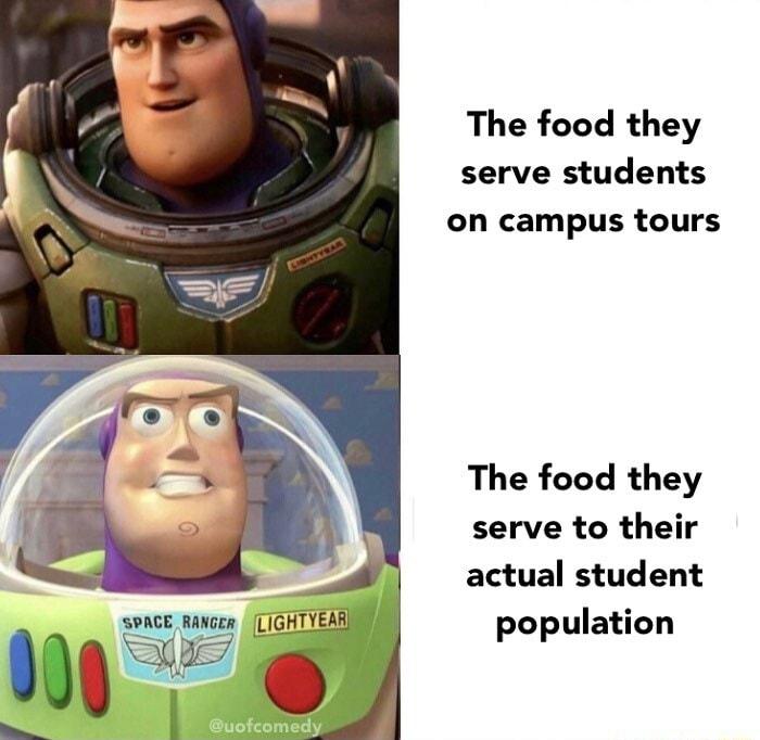 The food they serve students on campus tours The food they serve to their actual student population