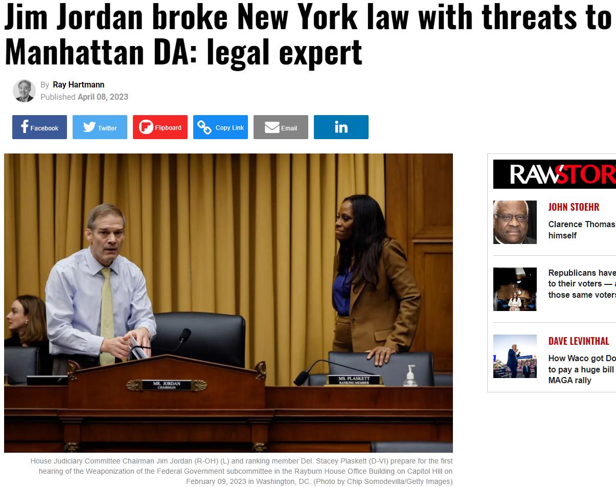 Jim Jordan broke New York law with threats to Manhattan DA legal expert gt